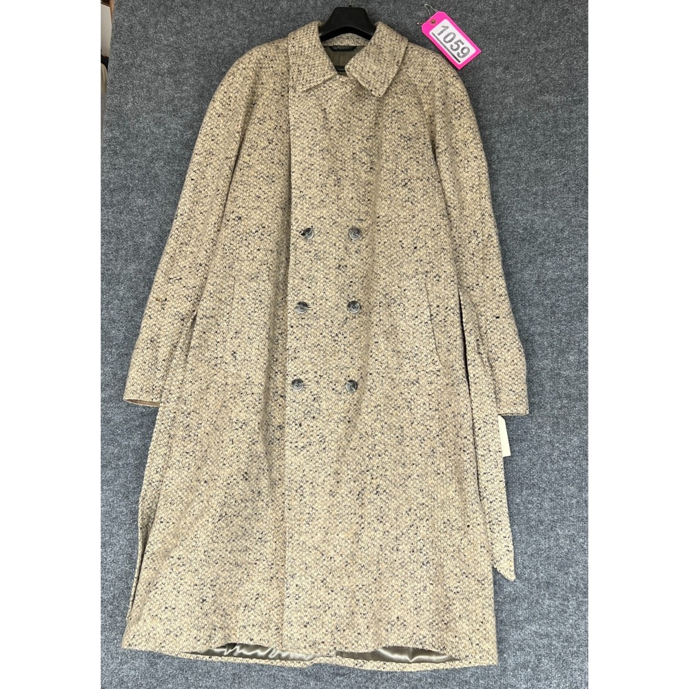 Vintage Pierre Cardin Trench Coat Mens 48 Beige Tweed Double Breasted Belted